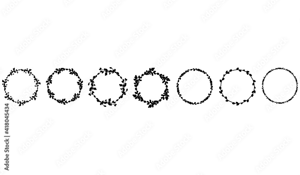 Willow wreath set. Round flower wreath. Round frame black silhouette. Vector flat illustration. Design for Easter, Weddings, invitations, printing Willow wreath set. Round flower wreath. Round frame black silhouette. Vector flat illustration. Design for Easter, Weddings, invitations, printing