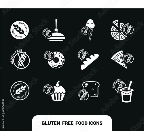 Vector image. Icons of different types of gluten free food.