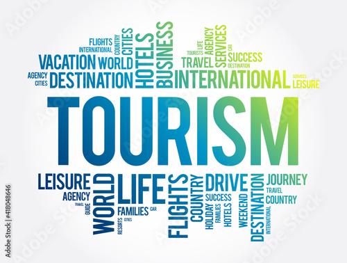 Tourism word cloud collage, travel concept background