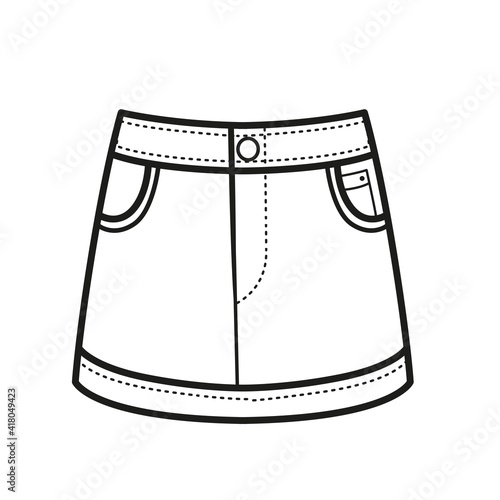 Denim skirt outline for coloring on a white background