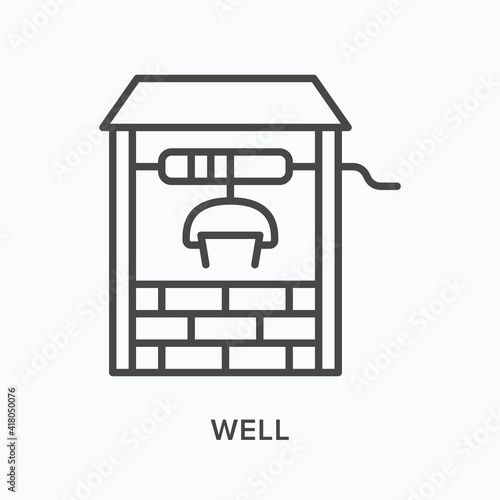 Well flat line icon. Vector outline illustration of . Black thin