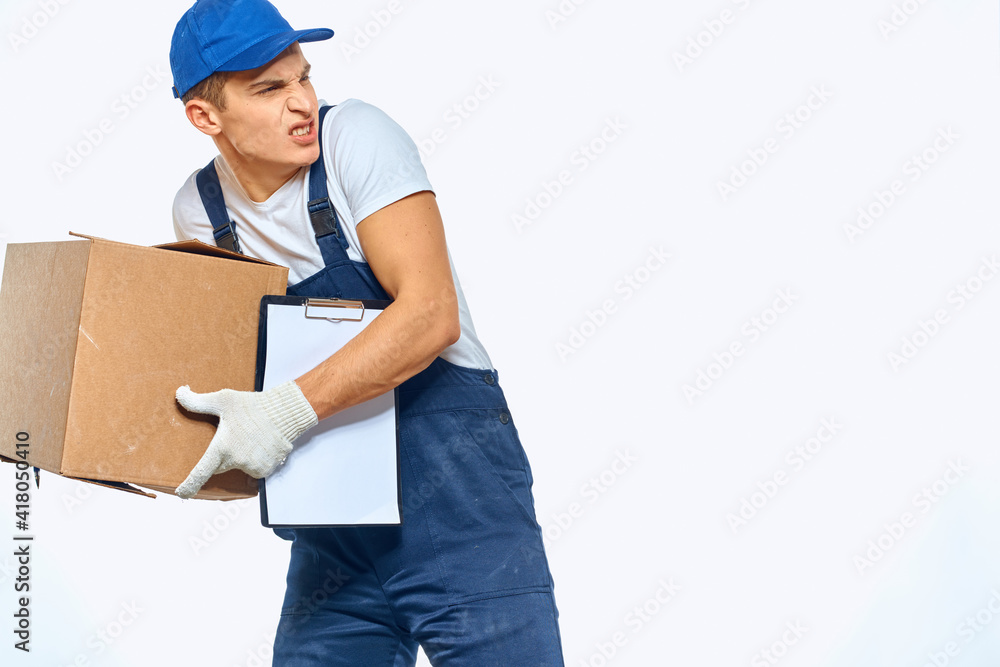 man in working uniform work transportation loader light background man in working uniform work transportation loader light background