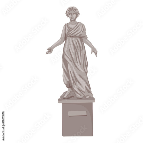 Woman statue, landmark, museum piece, antique sculpture, Greek monument, girl in draped fabric. Stone man. Vector illustration.