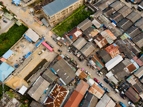 An aerial view of a residential area in the slums of lekki, lagos