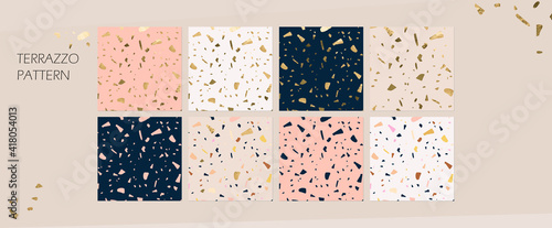 marble terrazzo trend pattern. background in nude peach neutral colors. stone quartz gold granite texture. for interior design, architecture, beauty, cosmetics, fashion content. minimalist vector