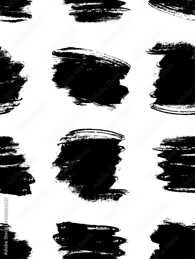 Paint drawing seamless pattern black and white smear. Hand drawn abstract illustration grunge elements. Vector abstract objects for design 