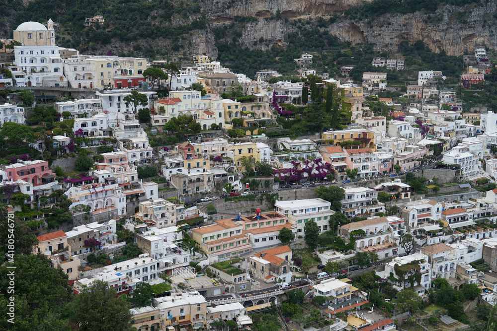 Positano historic terrace town overlooking sea, popular tourist destination concept, Positano, Amalfi Coast, Italy
