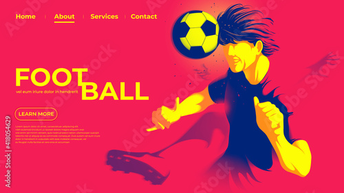 Vector illustration for a landing page of the soccer or football player is hitting the ball with head to make a goal.