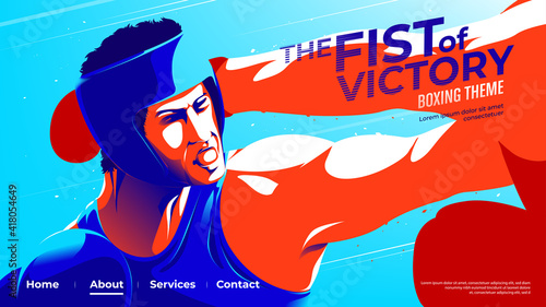 Vector illustration for UI or a landing page of the amateur boxer that the boxer in blue is punching to his opponent
