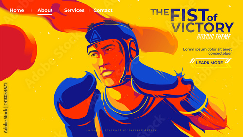 Vector illustration for UI or a landing page of the amateur boxer that the boxer in blue is about to send his punch to his opponent