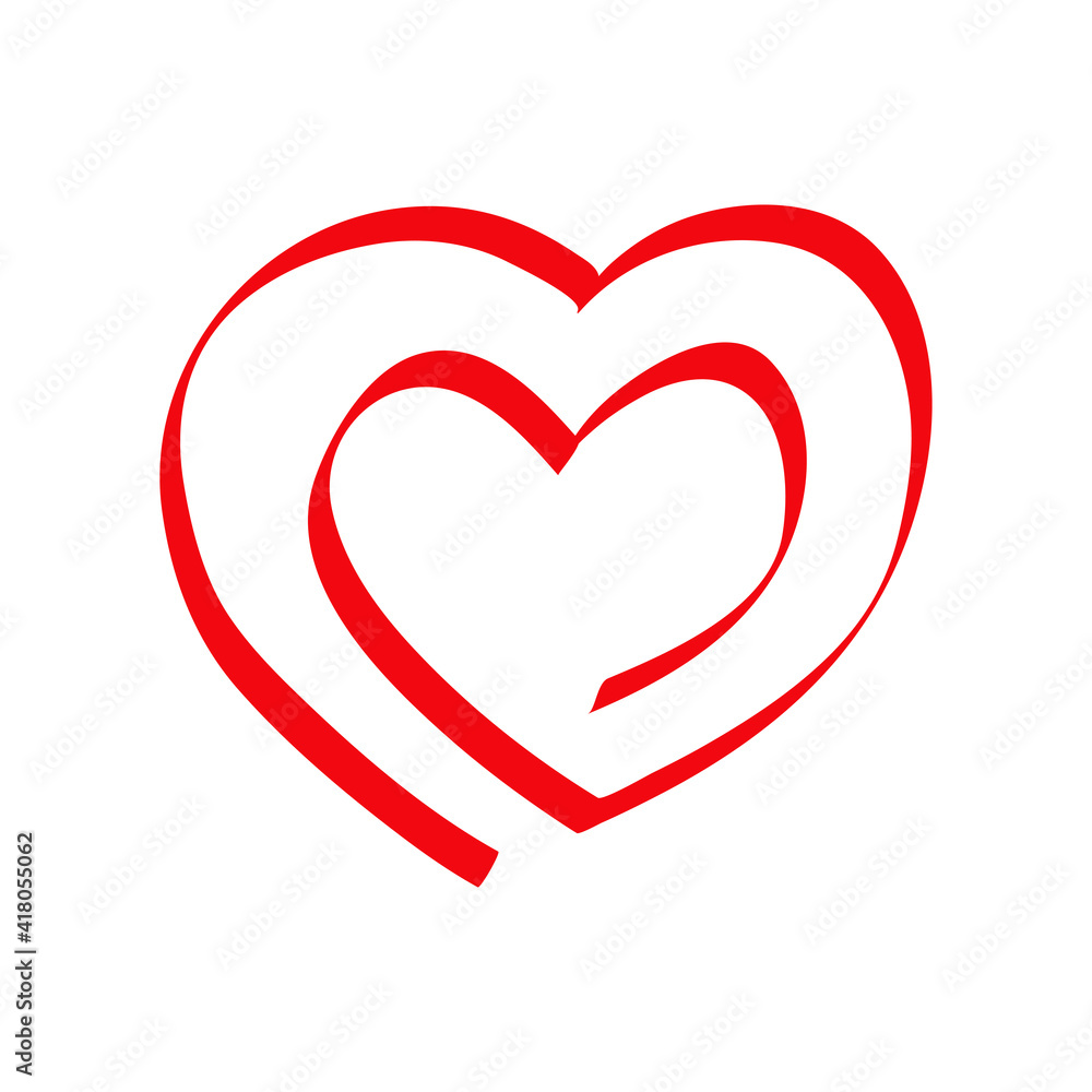 Día de San Valentín. Logotipo corazón dibujado a mano con lineas en color rojo	