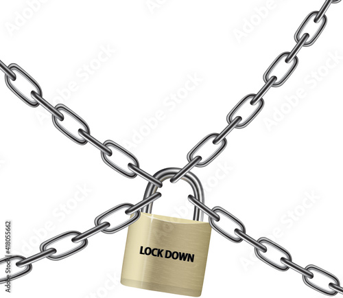 Vector image with the padlock and the chains isolated on the white background.