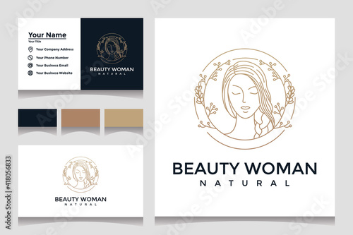 logos with beautiful natural face line art style and business card designs. design concept for beauty salons and cosmetics.
