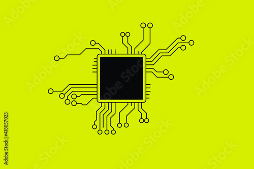 CPU Processor Unit on Yellow Background