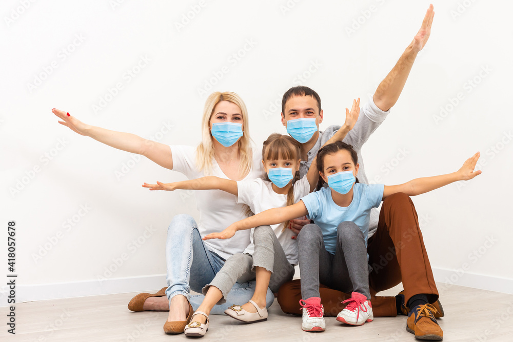 Modern family at preventive quarantine due to global pandemia Modern family at preventive quarantine due to global pandemia