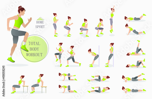 Full body workout. Total body training. Fitness at home.Fitness exercises. Сardio training. Strength training.Weight Loss Workout. Training without equipment.Weight-free workout