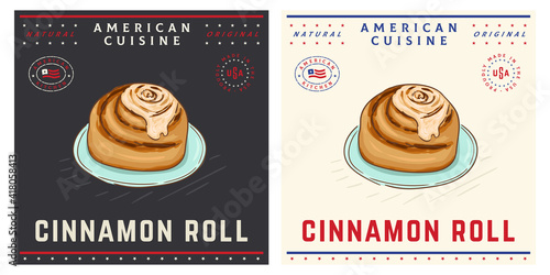 cinnamon roll with white icing retro
