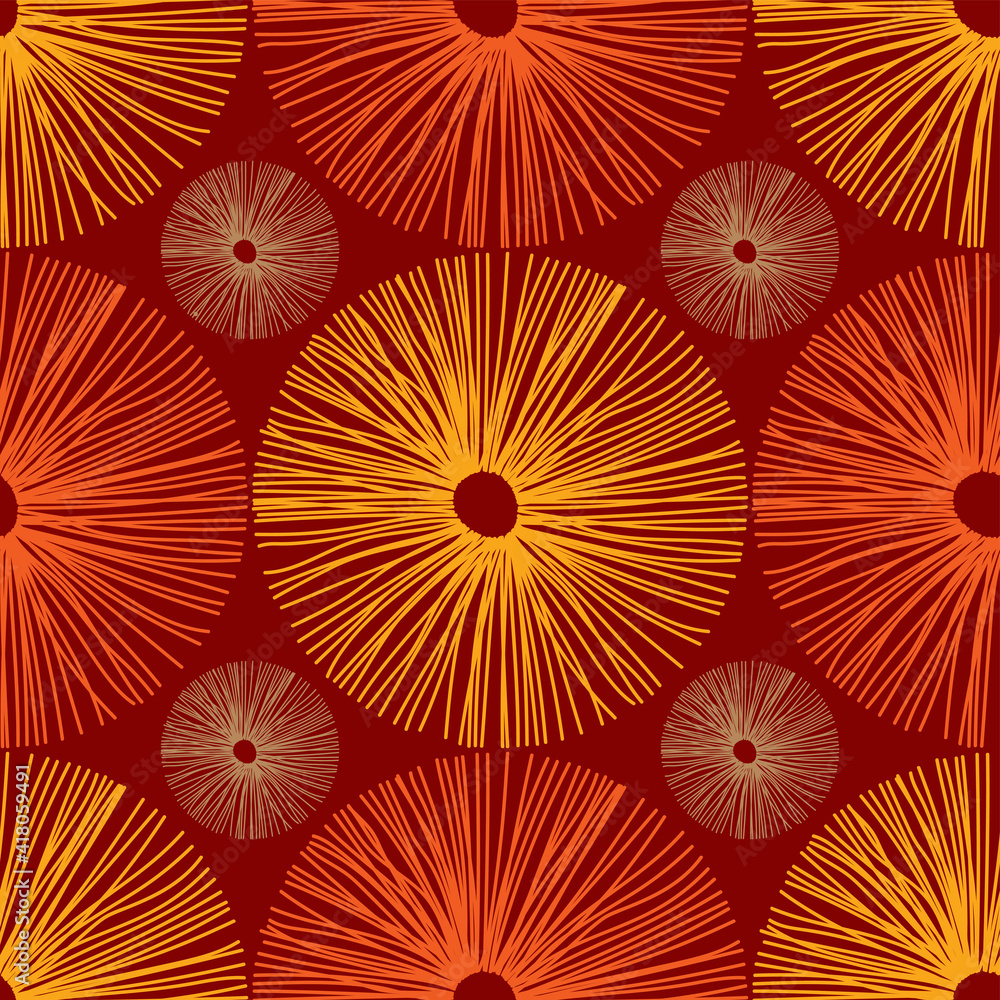 Seamless African Art Deco Pattern in Red and Orange for Fabric and Textile Print
