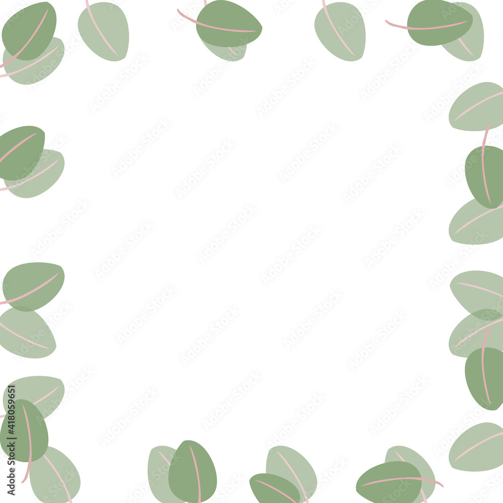 Vector frame with eucalyptus leaves in different sizes and color of tones, Perfect for greeting, social networking, invitations. Stock illustration. Vector frame with eucalyptus leaves in different sizes and color of tones, Perfect for greeting, social networking, invitations. Stock illustration.