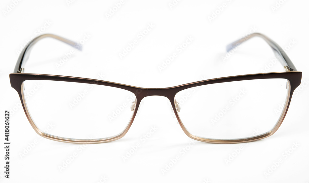 Eyeglasses with brown rim on white background Eyeglasses with brown rim on white background