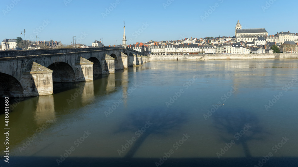 Jacques-Gabriel bridge and Saint-Louis cathedral in Blois City