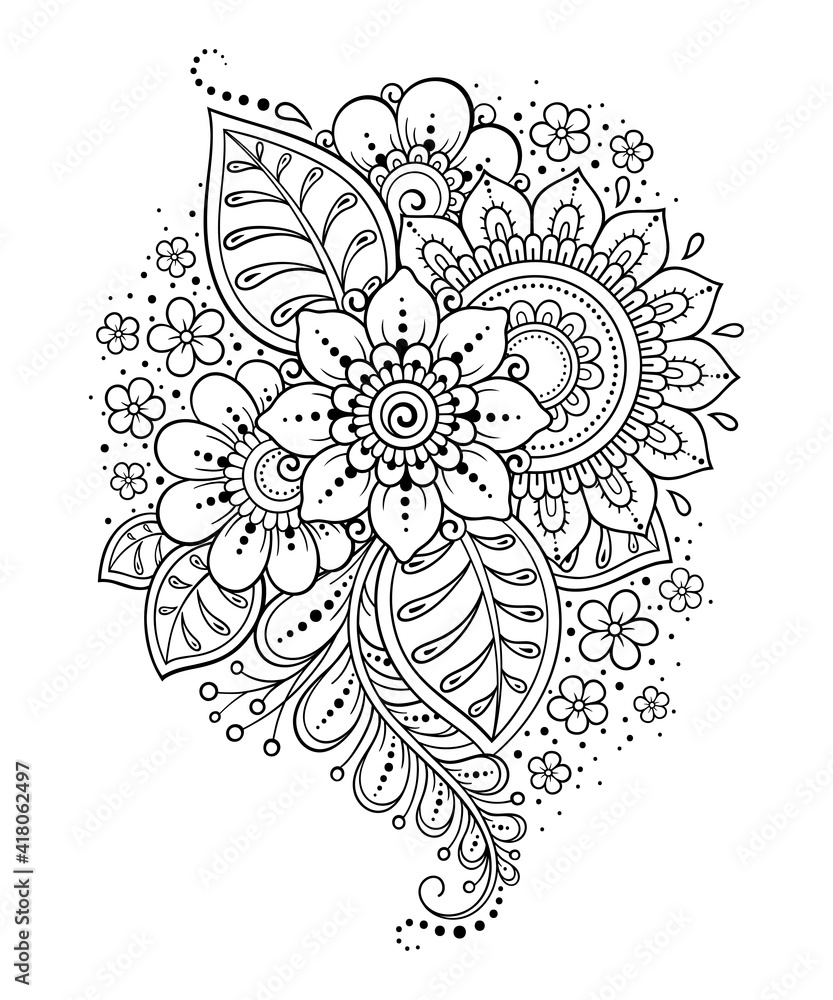Mehndi flower pattern and mandala for Henna drawing and tattoo. Decoration in ethnic oriental, Indian style. Doodle ornament. Outline hand draw vector illustration. Mehndi flower pattern and mandala for Henna drawing and tattoo. Decoration in ethnic oriental, Indian style. Doodle ornament. Outline hand draw vector illustration.