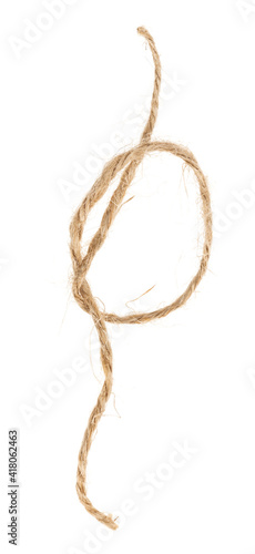 Piece of brown twine isolated on white background. rope