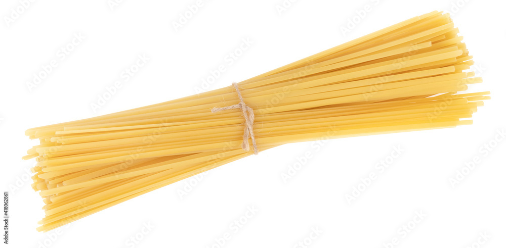 Bunch of pasta isolated on white background. spaghetti tied with rope Bunch of pasta isolated on white background. spaghetti tied with rope