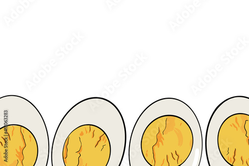 Top view, Banner with fresh chicken eggs and copy space isolated on a white background. Natural healthy food and organic nutrition concept. Vector
