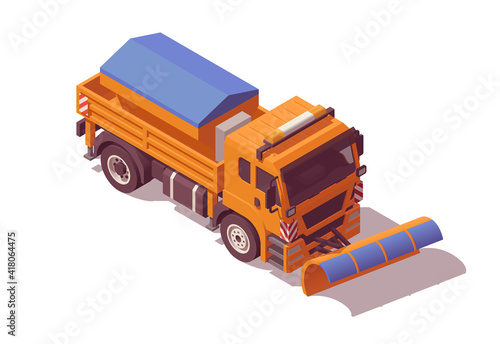 Isometric snow plow truck. Vector illustration.