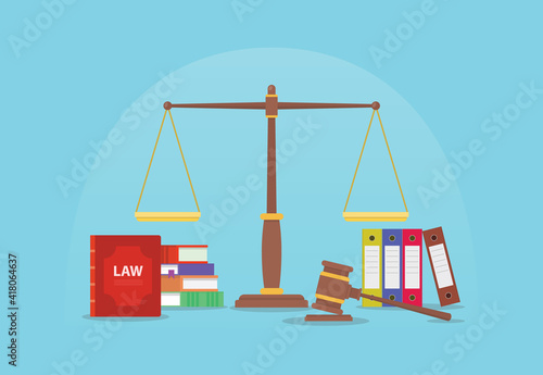 Wallpaper Mural law and legal justice concept with scales and gavel judge and books with modern flat style Torontodigital.ca