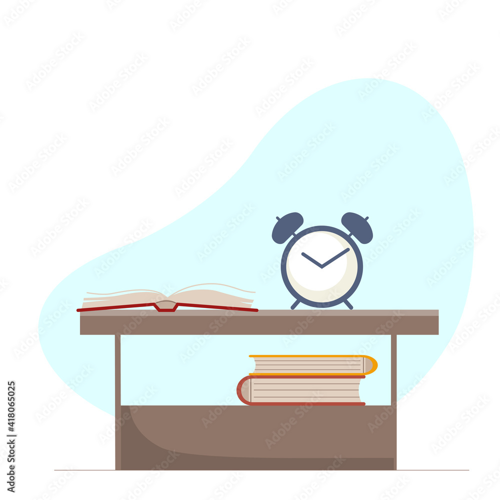 Vector bedside table with a books and alarm clock. Vector bedside table with a books and alarm clock.