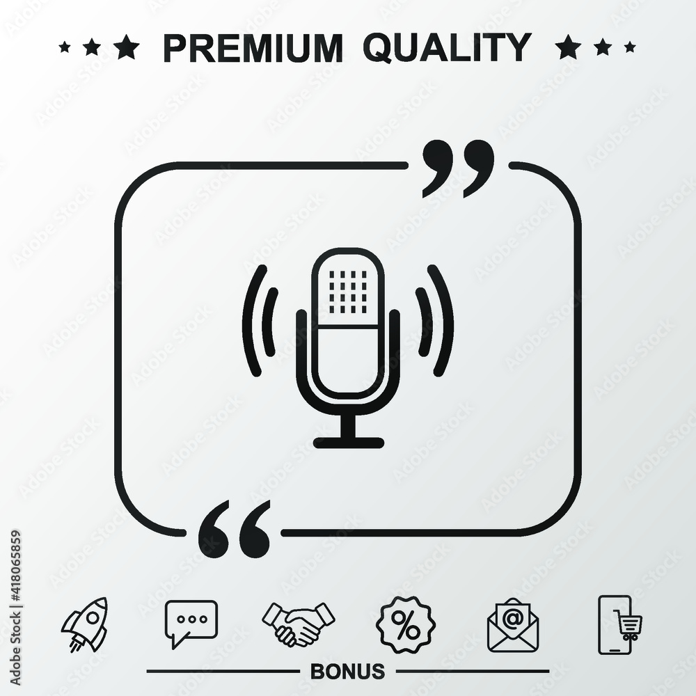 Microphone vector icon. With quote symbol Microphone vector icon. With quote symbol