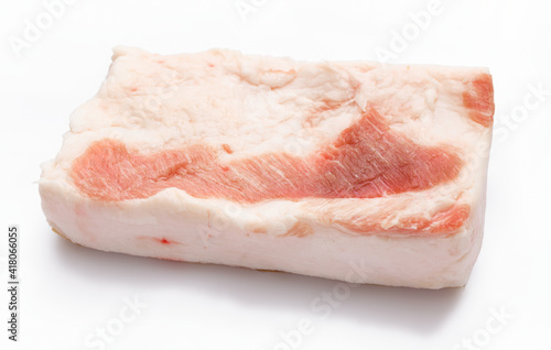 raw lard piece on white background, pork fat