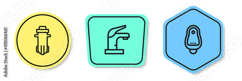 Set line Water filter, tap and Toilet urinal or pissoir. Colored shapes. Vector.