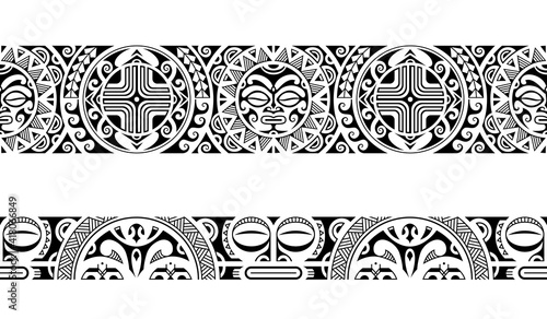 Set of maori polynesian tattoo bracelets border. Tribal sleeve seamless pattern vector. Samoan bracelet tattoo design fore arm or foot.