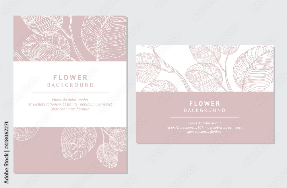 Floral background with copy space and leaves. Flowers frame. Vector design templates in modern style for flower shop, greeting card,  cosmetics packaging, wedding invitations, posters, covers 