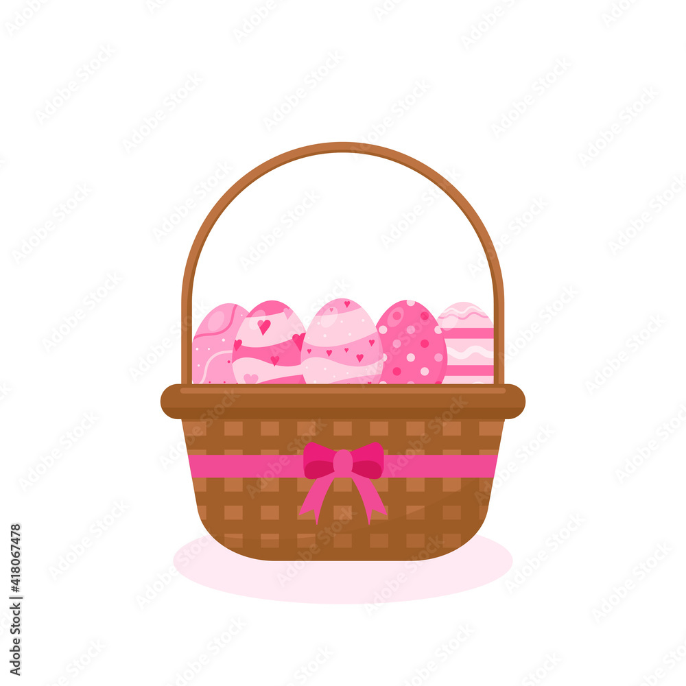 This is a flat easter illustration. There are easter eggs in the basket. This is a flat easter illustration. There are easter eggs in the basket.