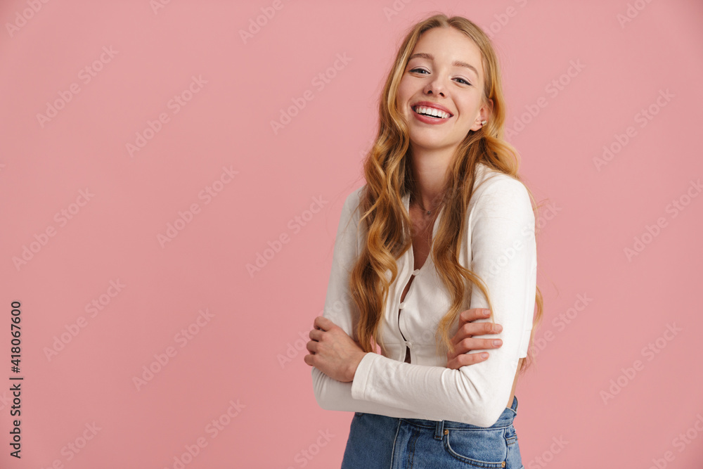 Beautiful lovely girl with long hair standing isolated Beautiful lovely girl with long hair standing isolated