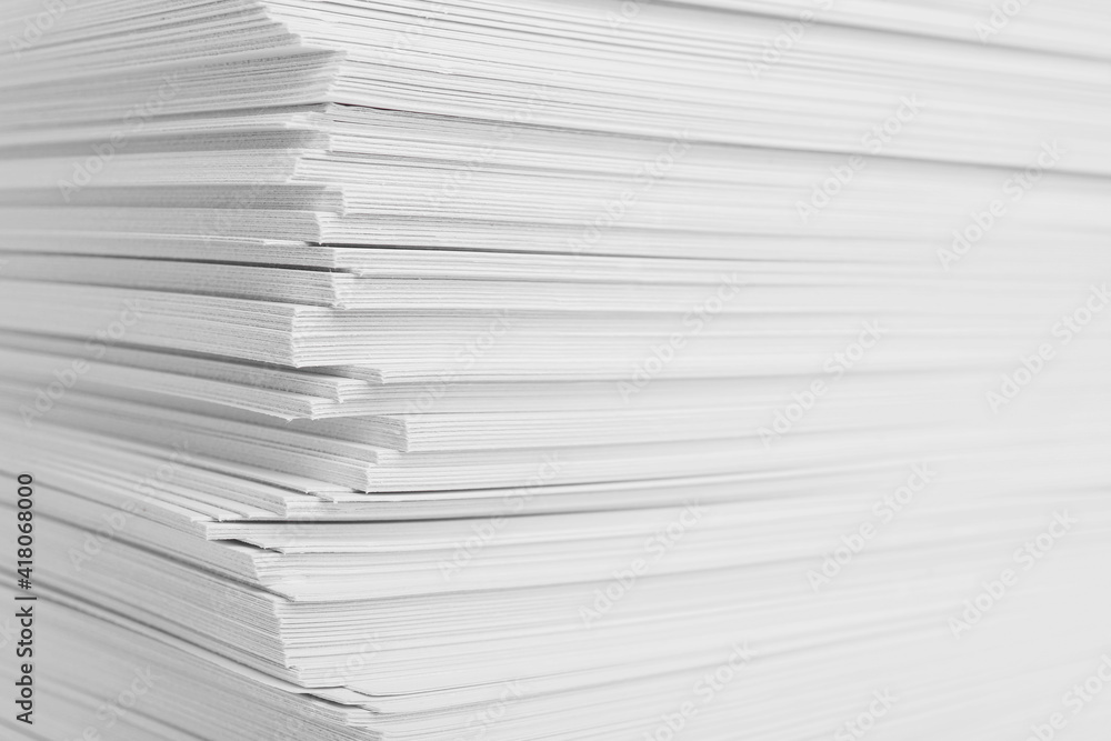 Stack of white paper sheets, closeup view