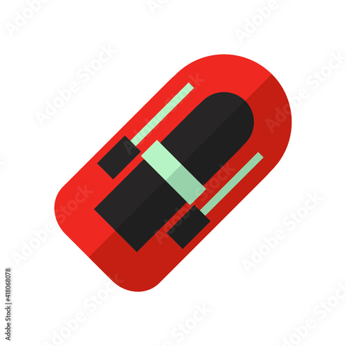 Vector isolated illustration of sport and active leisure equipment on white background. A rafting boat icon.