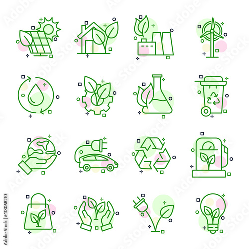 Set of ecology Environmental sustainability icon. Eco friendly pack symbol template for graphic and web design collection logo vector illustration