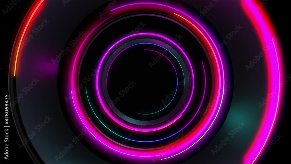 Abstract seamless loop of 3D render neon circle. Blue and purple neon ...