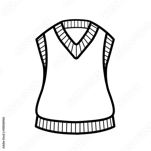 Knitted vest for girls outline for coloring on a white background