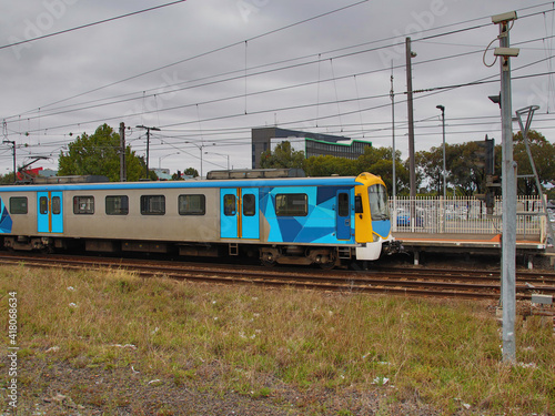 Commuter train approaching Broadmeadows train station Melbourne Victoria Australia