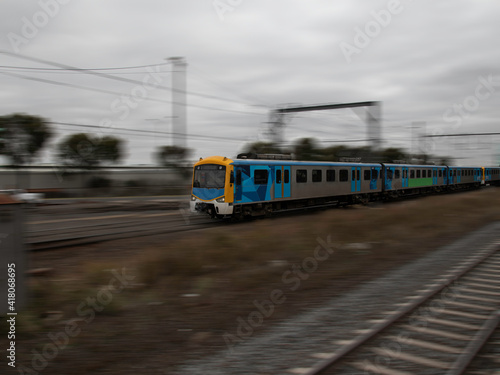 Commuter train approaching Broadmeadows train station Melbourne Victoria Australia