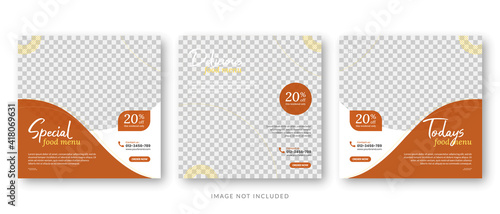 Food menu banner social media post. Editable social media templates for promotions on the Food menu. Set of social media story and post frames. Layout design for marketing on social media.