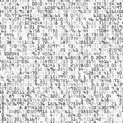 White, gray and black halftone numbers. Letters in random order on white