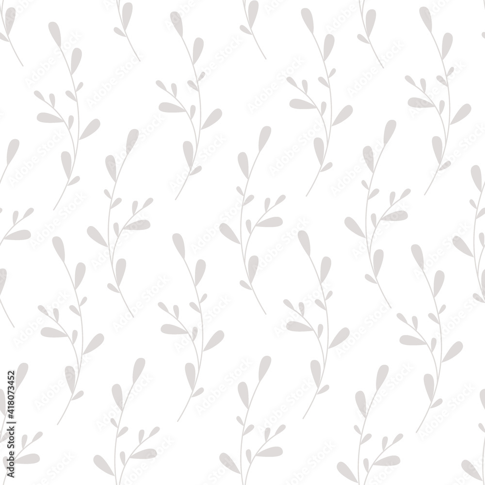 Vector hand drawn plant - leaves seamless pattern . Botanical illustration. Grey silhouette. Template design Perfect for textile prints, kids design, decor, wrapping. Vector hand drawn plant - leaves seamless pattern . Botanical illustration. Grey silhouette. Template design Perfect for textile prints, kids design, decor, wrapping.