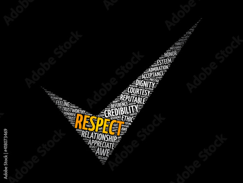 Respect check mark word cloud collage, concept background